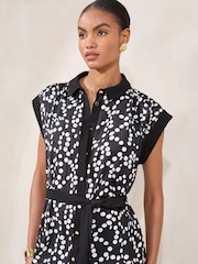 Lipsy Black/White Spot Printed Button Through Midi Shirt Dress - Image 3 of 4