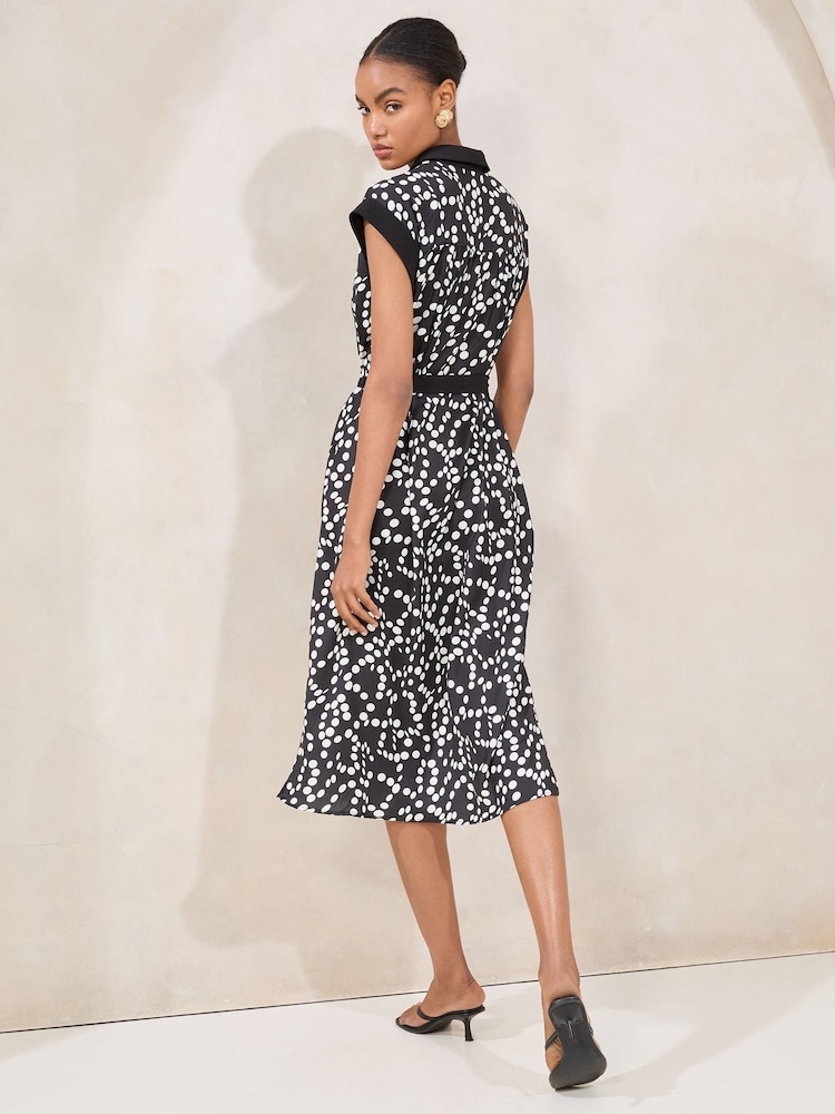 Lipsy Black/White Spot Printed Button Through Midi Shirt Dress - Image 4 of 4