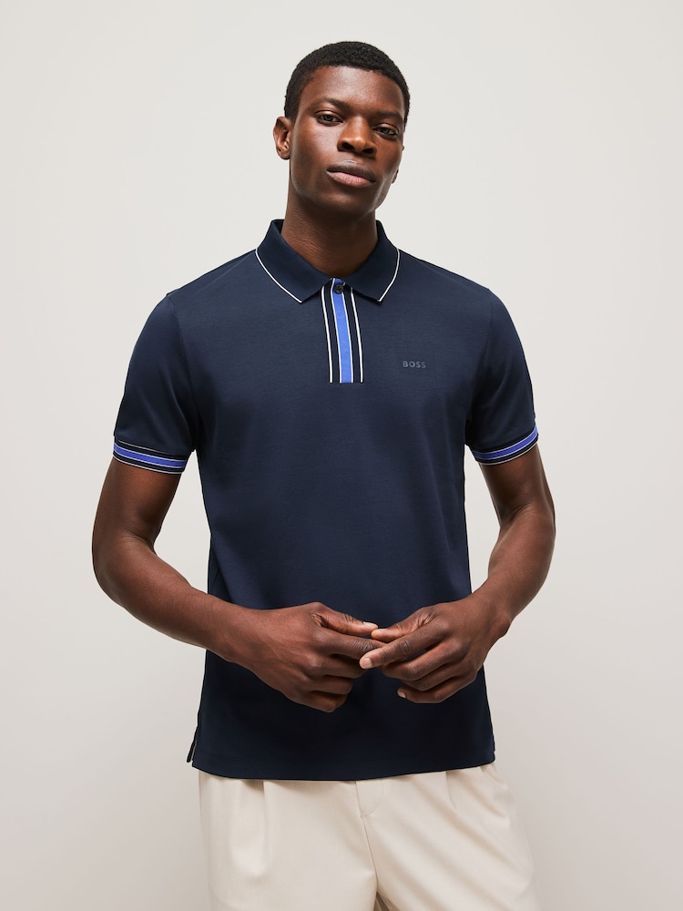 BOSS Blue Regular Fit Logo Parlay 100% Cotton Polo Shirt - Image 1 of 5