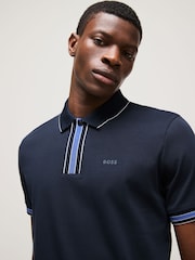 BOSS Blue Regular Fit Logo Parlay 100% Cotton Polo Shirt - Image 3 of 5