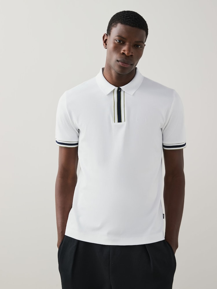 BOSS White Regular Fit Logo Parlay 100% Cotton Polo Shirt - Image 1 of 4