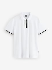 BOSS White Regular Fit Logo Parlay 100% Cotton Polo Shirt - Image 4 of 4