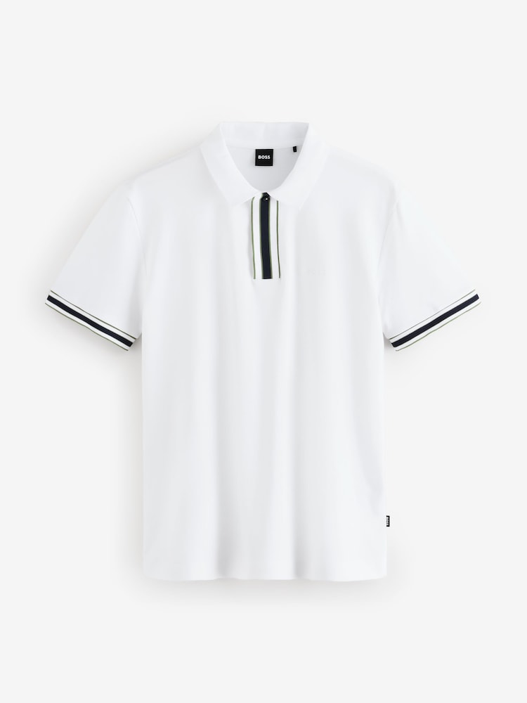 BOSS White Regular Fit Logo Parlay 100% Cotton Polo Shirt - Image 4 of 4