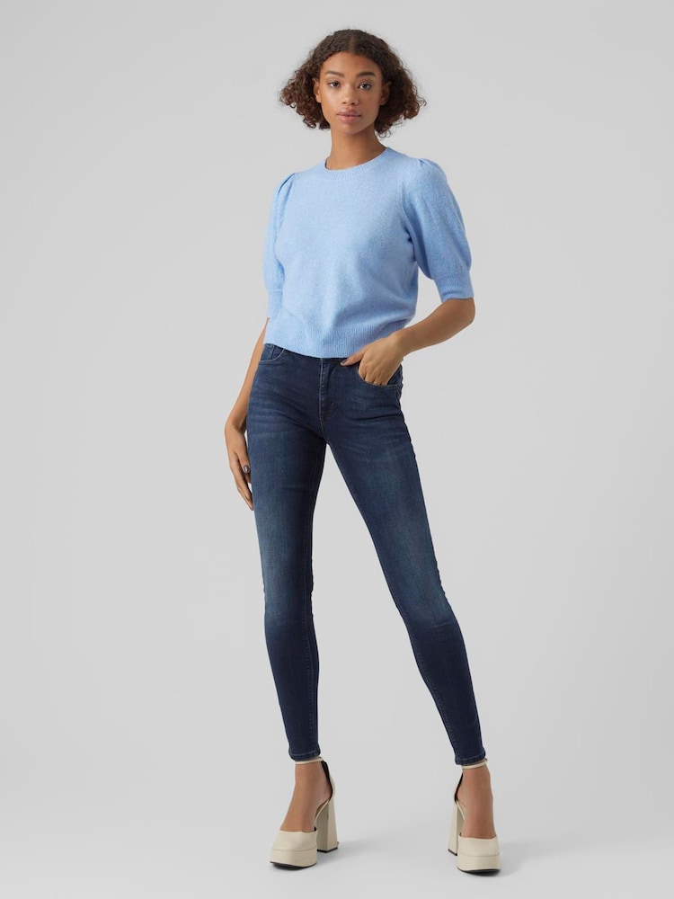 Blau - VERO MODA Round Neck Puff Sleeve Knitted Jumper - Bild 2 von 4 Blau - VERO MODA Round Neck Puff Sleeve Knitted Jumper - Bild 2 von 4