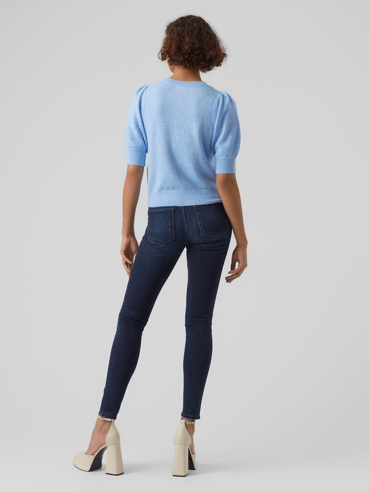 Blau - VERO MODA Round Neck Puff Sleeve Knitted Jumper - Bild 4 von 4 Blau - VERO MODA Round Neck Puff Sleeve Knitted Jumper - Bild 4 von 4