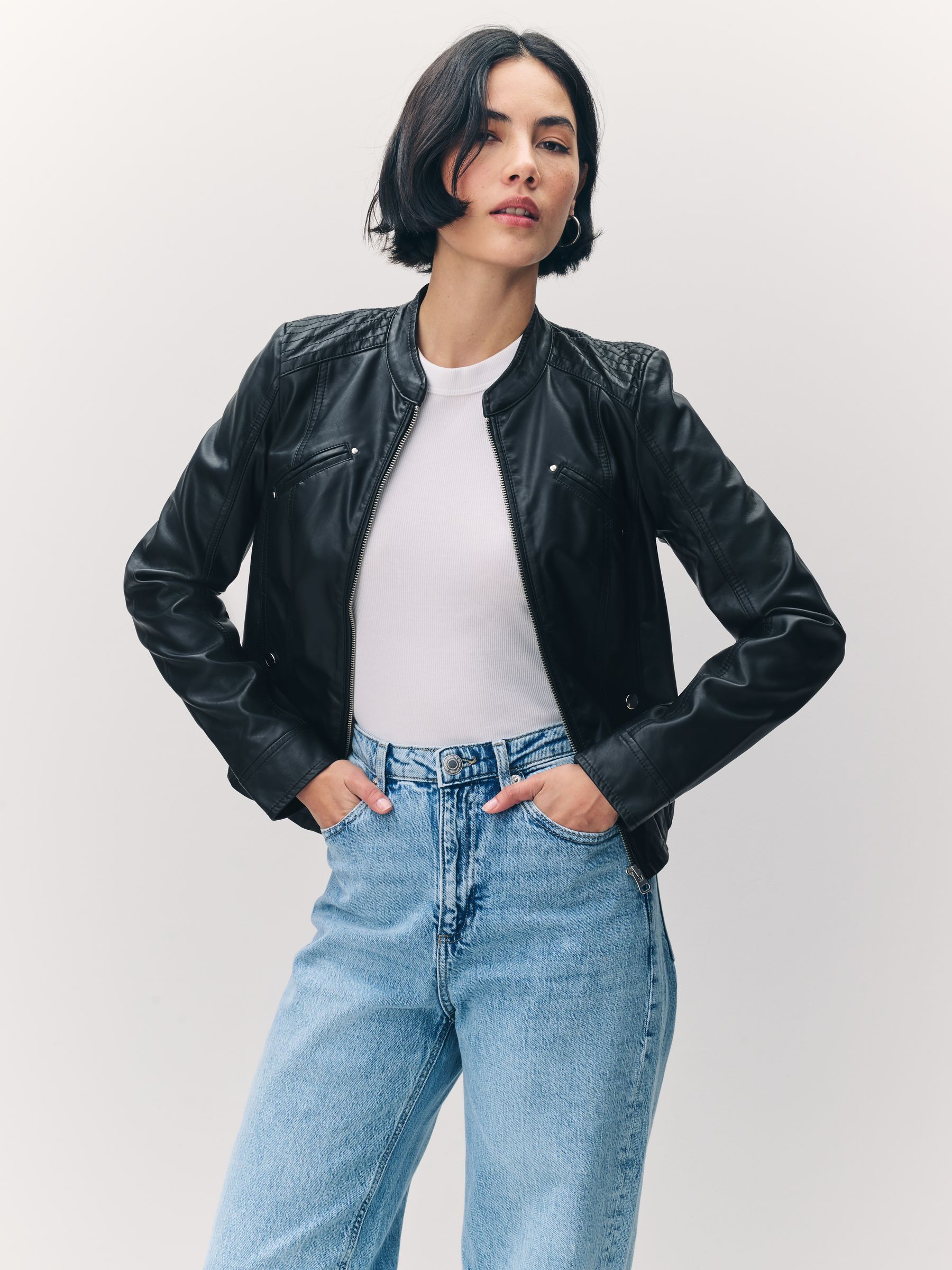 レビュー高評価のおせち贈り物 Collarless Black MODA VERO Buy Faux USA Next from Jacket Leather ジャケット・アウター