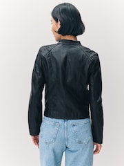 VERO MODA Black Collarless Faux Leather Jacket - Image 3 of 8