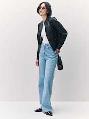 VERO MODA Black Collarless Faux Leather Jacket - Image 4 of 8