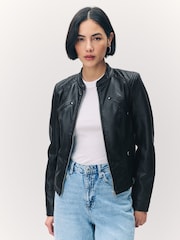 VERO MODA Black Collarless Faux Leather Jacket - Image 5 of 8