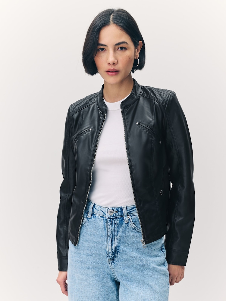 VERO MODA Black Faux Leather Jacket - Image 5 of 8