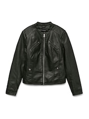 VERO MODA Black Collarless Faux Leather Jacket - Image 7 of 8