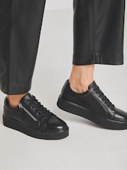 JD Williams White Wide Fit Side Zip Leather Trainers In Wide Fit - Image 1 of 4