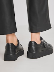 JD Williams White Wide Fit Side Zip Leather Trainers In Wide Fit - Image 3 of 4