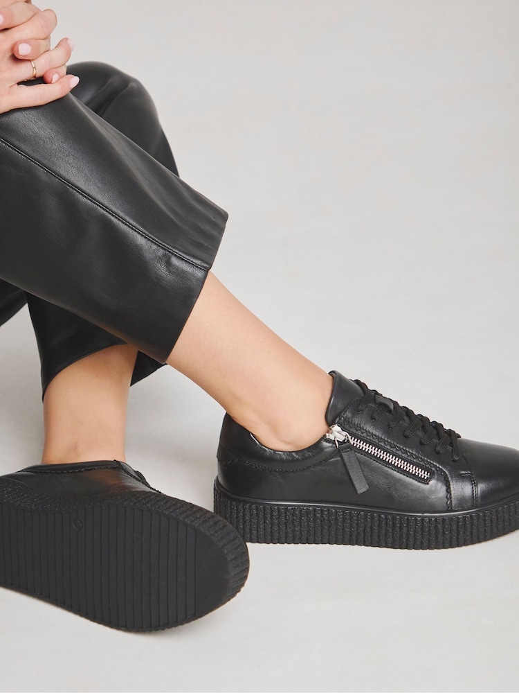 JD Williams White Wide Fit Side Zip Leather Trainers In Wide Fit - Image 4 of 4