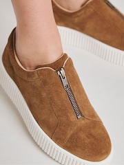 JD Williams Natural Wide Fit Zip Up Leather Trainers In Wide Fit - Image 3 of 4