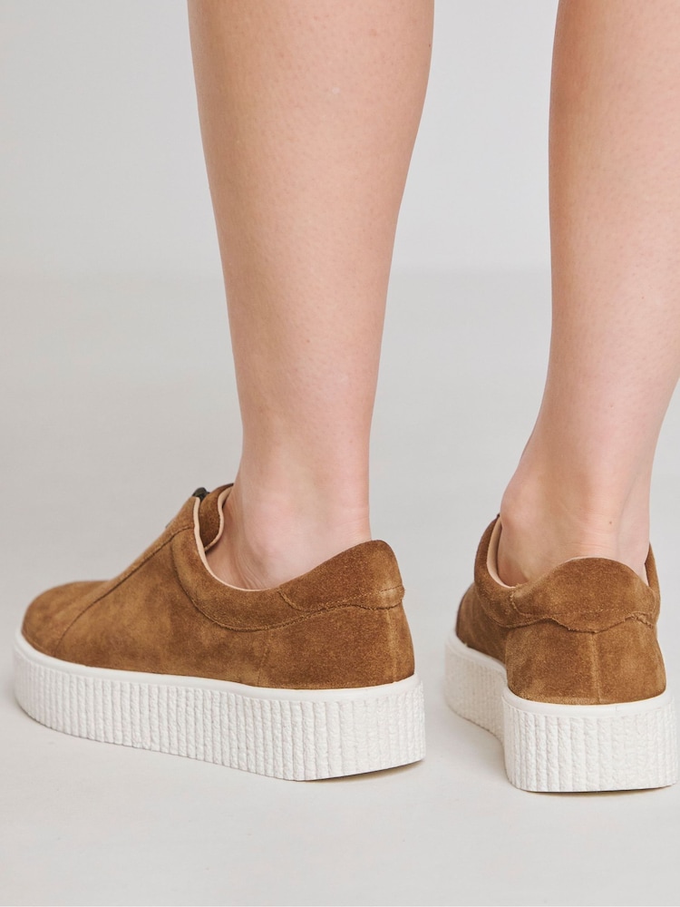 JD Williams Natural Wide Fit Zip Up Leather Trainers In Wide Fit - Image 4 of 4
