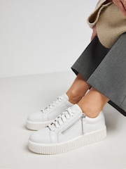 JD Williams White Wide Fit Side Zip Leather Trainers In Wide Fit - Image 1 of 4