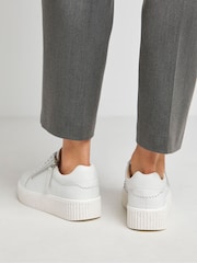 JD Williams White Wide Fit Side Zip Leather Trainers In Wide Fit - Image 2 of 4