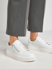 JD Williams White Wide Fit Side Zip Leather Trainers In Wide Fit - Image 3 of 4