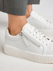 JD Williams White Wide Fit Side Zip Leather Trainers In Wide Fit - Image 4 of 4