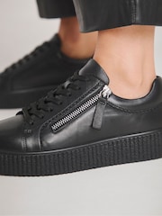 JD Williams Black Extra Wide Fit Side Zip Leather Trainers In Wide Fit - Image 2 of 4