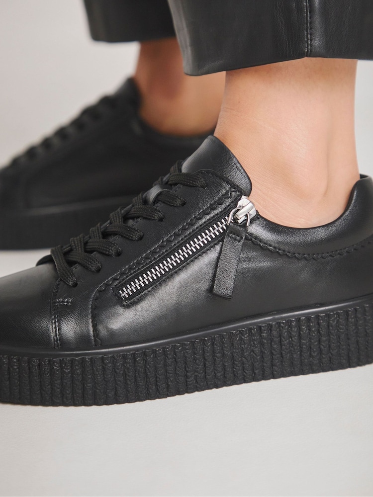 JD Williams Black Extra Wide Fit Side Zip Leather Trainers In Wide Fit - Image 2 of 4