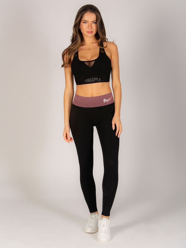 Pineapple Black Brown Womens Wide Waistband Leggings - Image 2 of 6