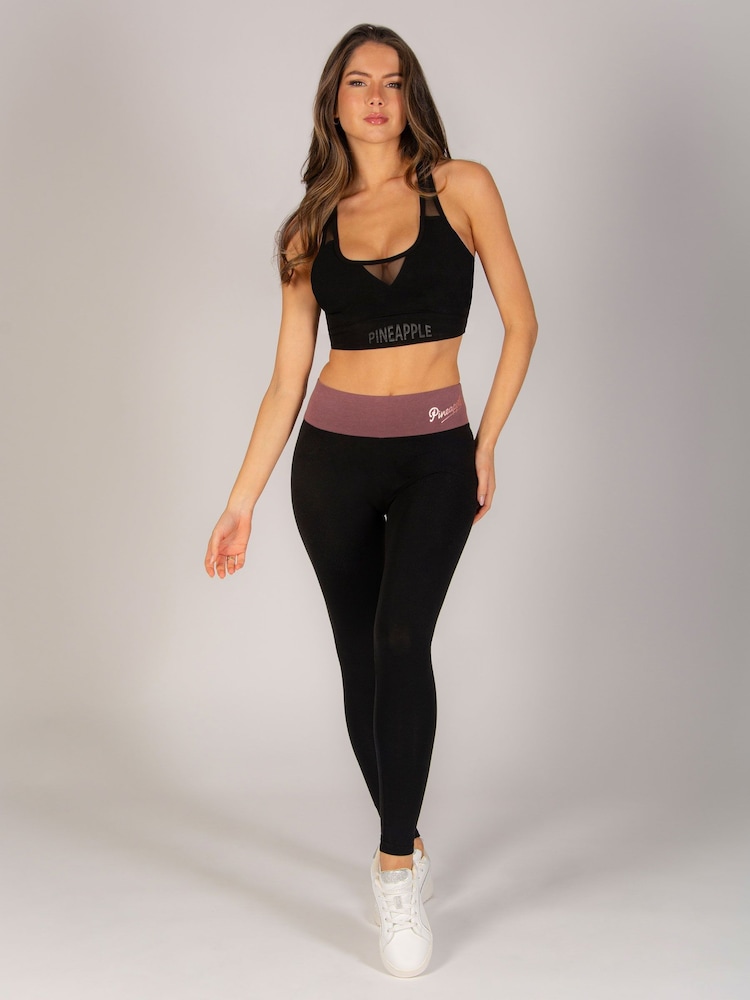 Pineapple Black Brown Womens Wide Waistband Leggings - Image 3 of 6