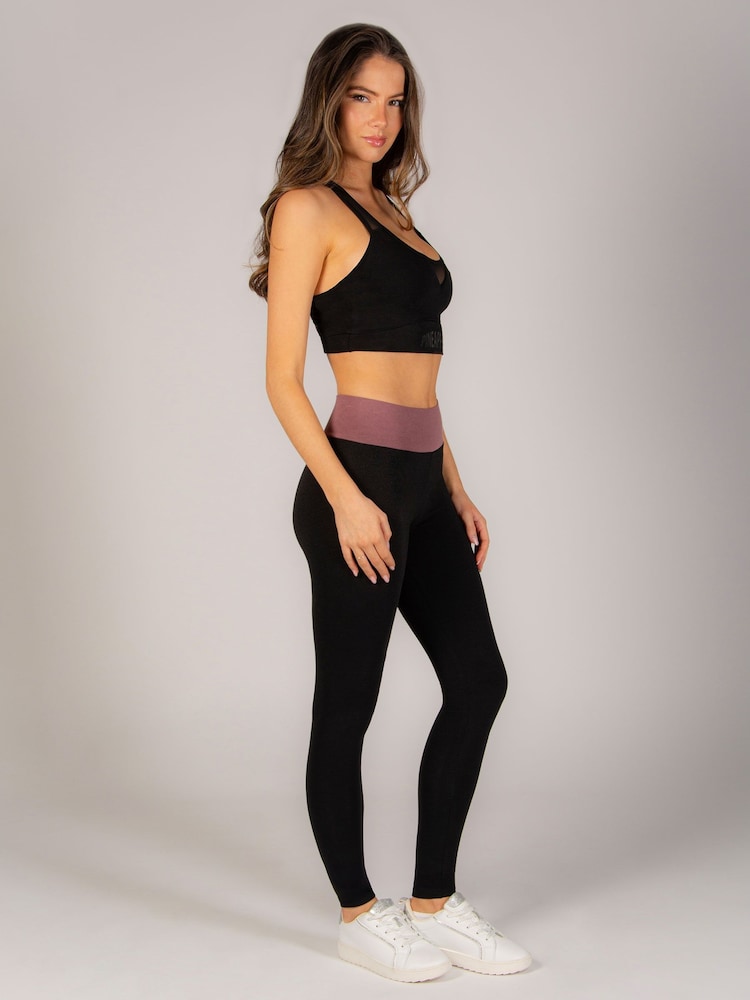 Pineapple Black Brown Womens Wide Waistband Leggings - Image 4 of 6