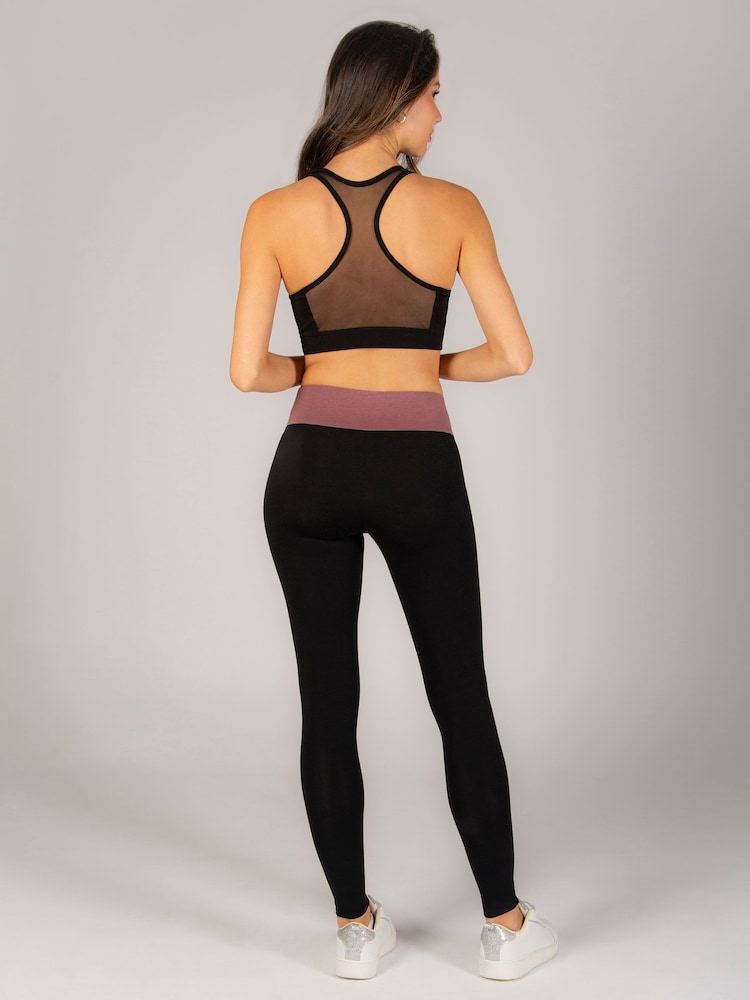 Pineapple Black Brown Womens Wide Waistband Leggings - Image 5 of 6