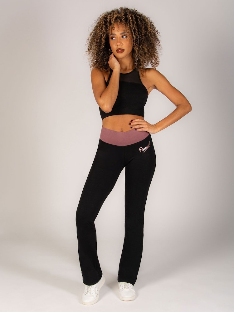 Pineapple Black Brown Contrast Band Bootcut Jersey Trousers - Image 3 of 6