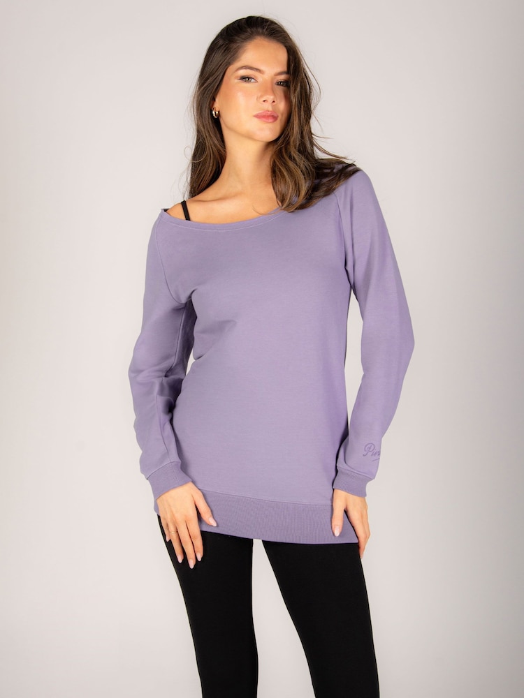 Pineapple Purple Womens Off Shoulder Longline Sweatshirt - Image 6 of 8