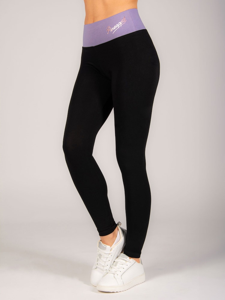 Pineapple Black Purple Womens Wide Waistband Leggings - Image 1 of 6