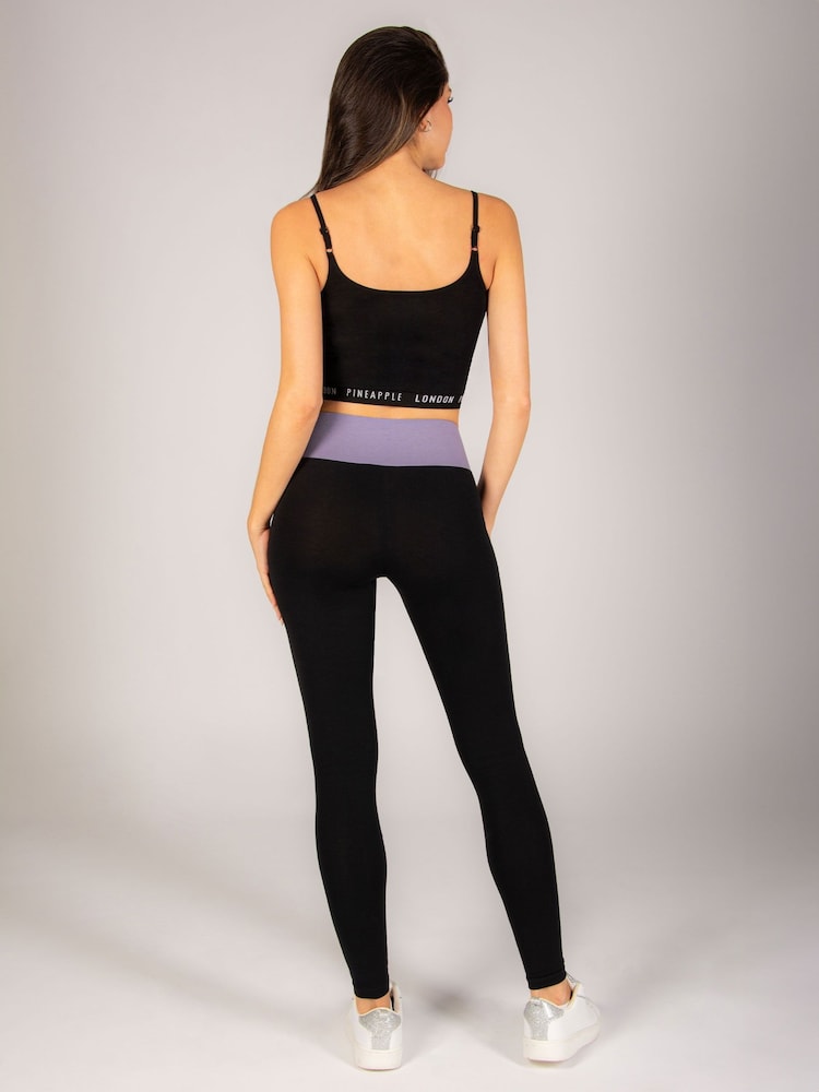 Pineapple Black Purple Womens Wide Waistband Leggings - Image 5 of 6