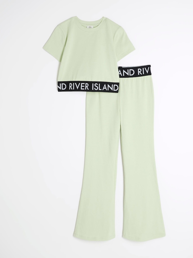 River Island Green Girls Waistband Top and Kickflare Set - Image 1 of 5