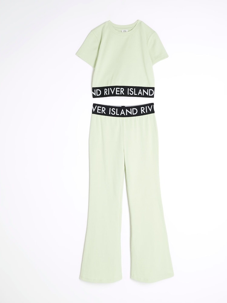 River Island Green Girls Waistband Top and Kickflare Set - Image 2 of 5