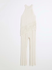 River Island Cream Girls Asymmetrical Rib Fringe Set - Image 2 of 5