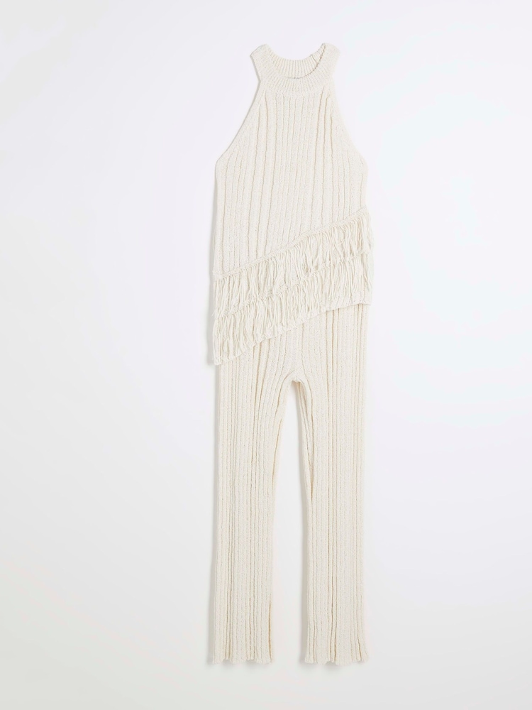 River Island Cream Girls Asymmetrical Rib Fringe Set - Image 2 of 5