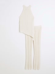 River Island Cream Girls Asymmetrical Rib Fringe Set - Image 3 of 5
