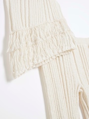 River Island Cream Girls Asymmetrical Rib Fringe Set - Image 5 of 5