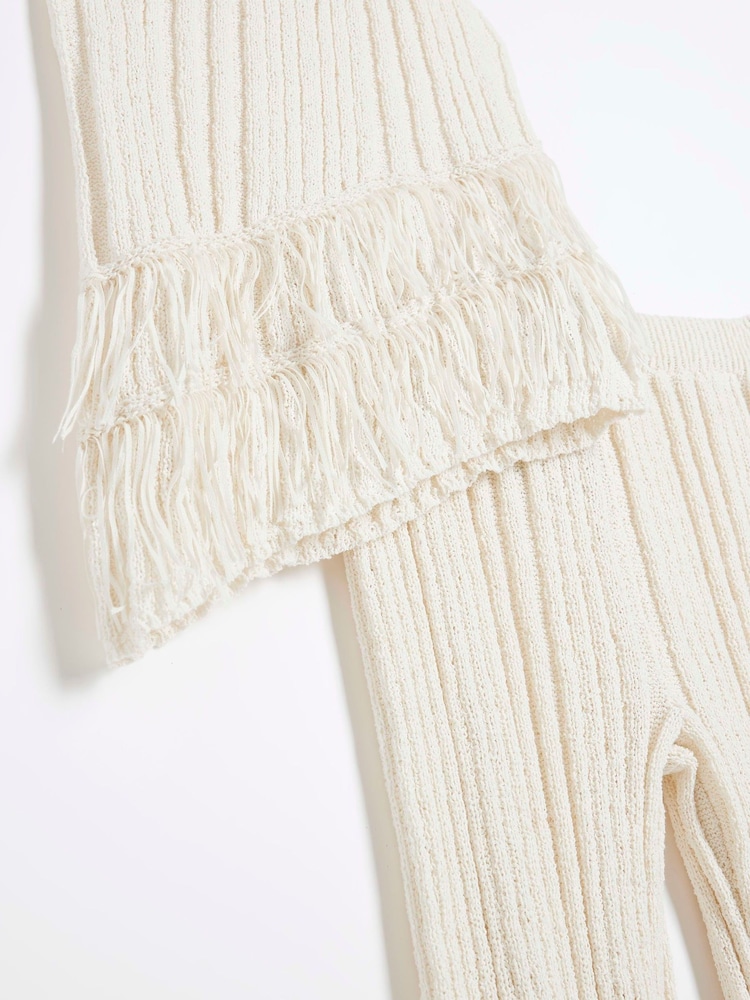 River Island Cream Girls Asymmetrical Rib Fringe Set - Image 5 of 5