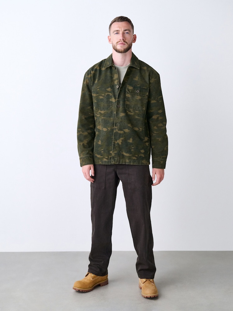Green Camouflage Print Canvas Shacket - Image 2 of 8 Green Camouflage Print Canvas Shacket - Image 2 of 8