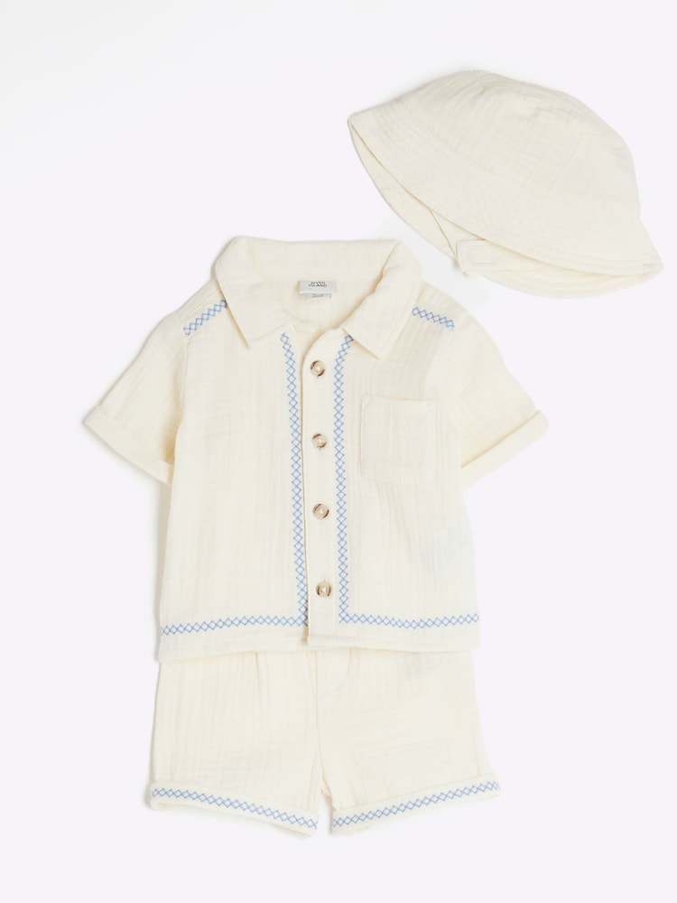 River Island Cream Baby Boys 100% Cotton Cheesecloth Shirt Set - Image 2 of 5