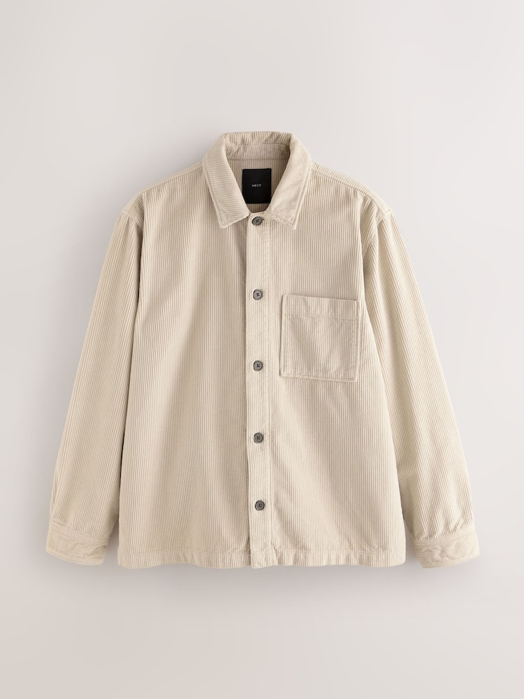 Ecru Twin Pocket Corduroy Shacket Overshirt - Image 7 of 7