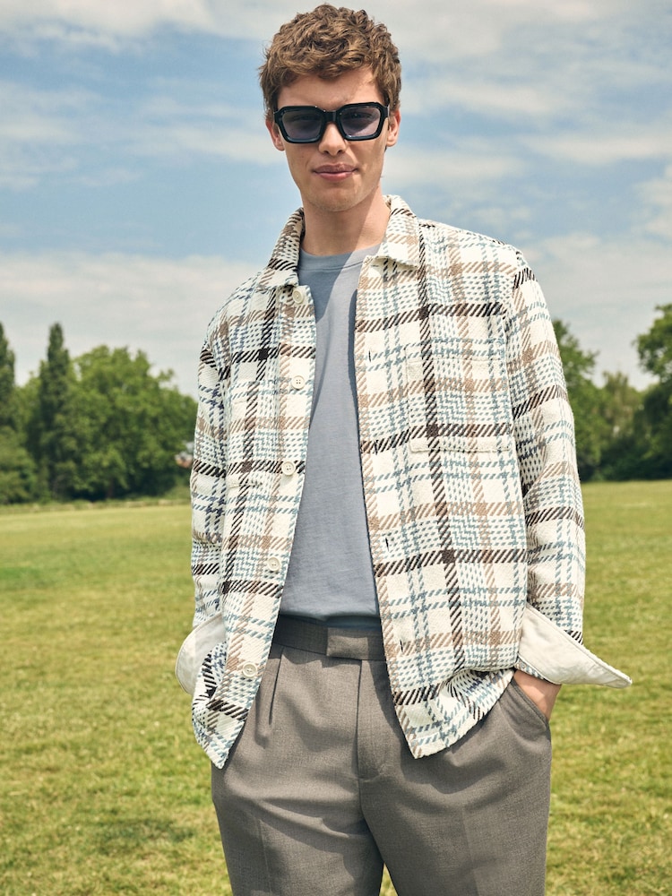 Ecru Check Twill Shacket - Image 1 of 13