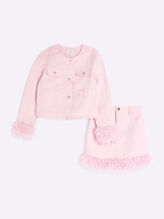 River Island Pink Girls Feather Denim Jacket Set - Image 1 of 5