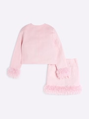 River Island Pink Girls Feather Denim Jacket Set - Image 2 of 5