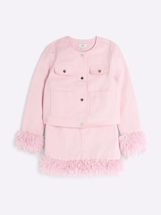 River Island Pink Girls Feather Denim Jacket Set - Image 3 of 5
