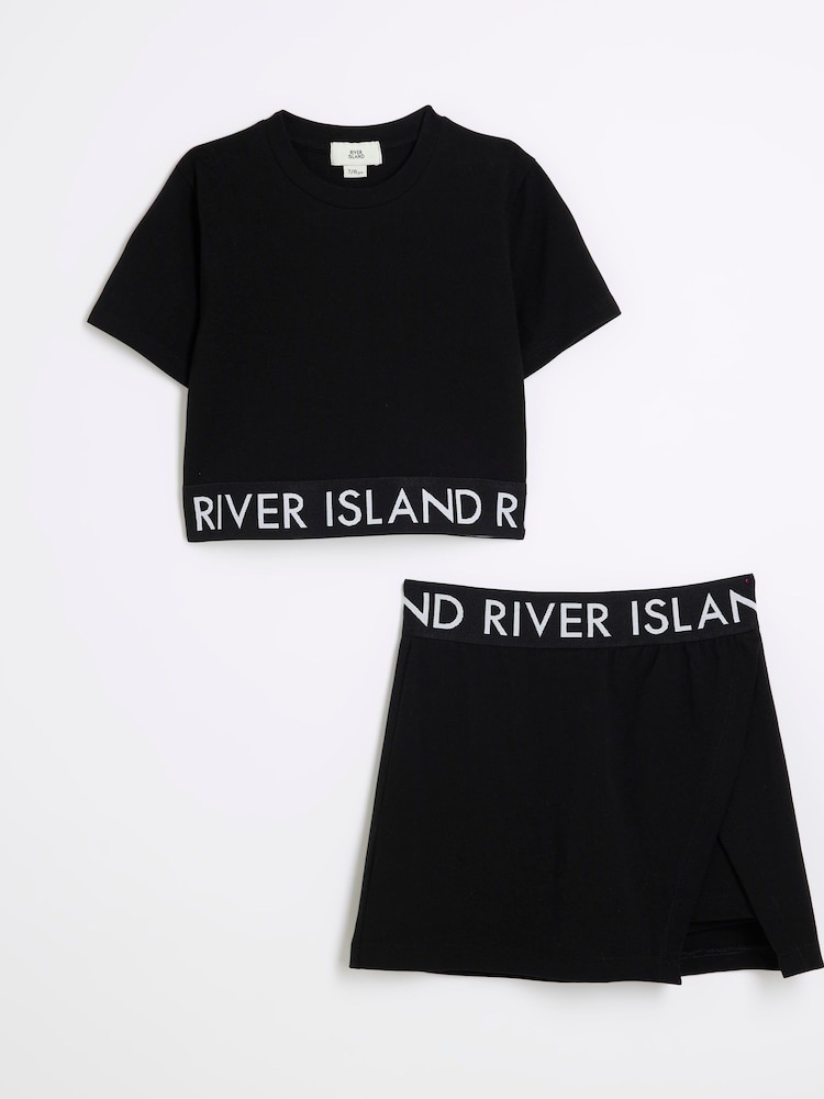 River Island Black Girls Waistband Top and Skort Set - Image 1 of 5