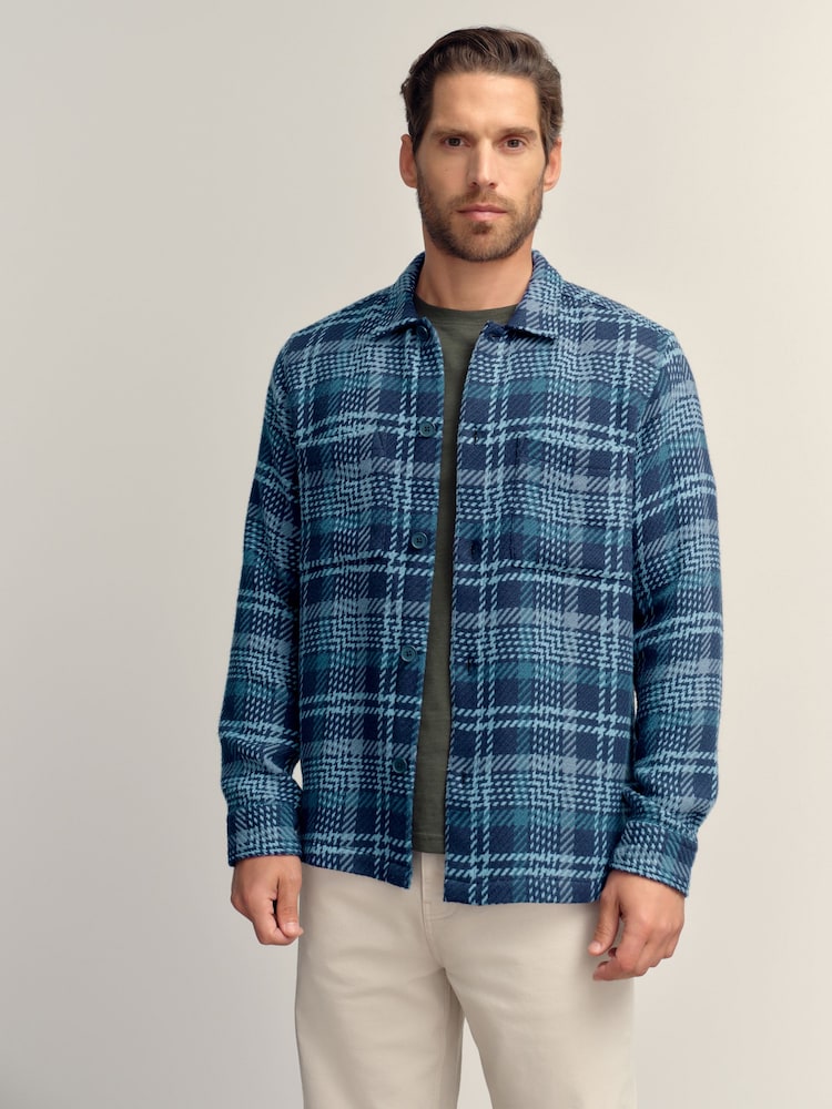 Navy Blue Check Twill Shacket - Image 1 of 9 Navy Blue Check Twill Shacket - Image 1 of 9